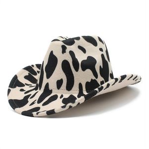 Basker Cowboy Hats Cow Print Jazz Cap Felt Curved Brim Cowgirl Western Casual Style 56-58cm Fashion Cool Boy Female and Man NZ0031BERETS