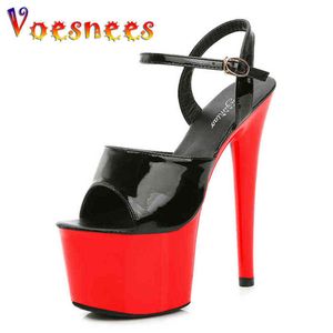 Sandals Mixed Color Strippers Bed Shoes Heels Women Fun Sexy Party Club 17 Cm Platform High-heeled Girl Pole Dance 220317