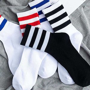 2022 men's and women's fashion high tube solid color cotton socks breathable sports basketball running exercise three bars white Wholesaler purchasing discount