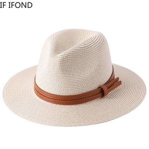 Chapéu de palha de tamanho grande para mulheres e homens verão aba larga proteção solar boné de praia Panamá Fedora Jazz Hat 220514