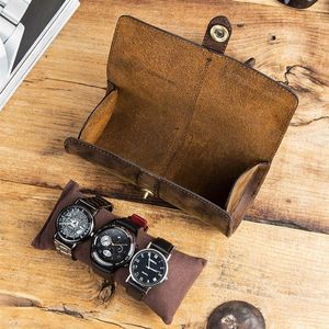 3 Slot Watch Roll Display Box Crazy Horse Leather Travel Case Wrist Jewelry Storage Pouch Organizer