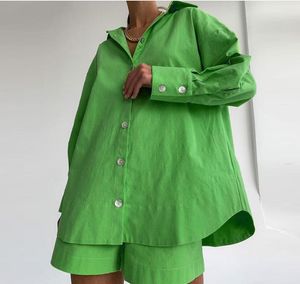 Tiulzial casual feminino feminino feminino loungewear duas peças roupas mulheres de grandes dimensões camisa longa e shorts de cintura alta verde