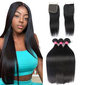 Peruvian Straight Hair With 4x4 Closure Wholseale Peruvian Virgin Straight Human Hair Bundles With Lace Closure Mink Peruvian HumanHair