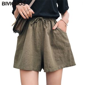 Bivigaos Ny hög midja bomullslinne bred benhorts koreansk tunn sport casual lös shorts kvinnor sommar shorts culotte t200701