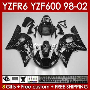 FAIRINGS KIT FÖR YAMAHA YZF 600 CC YZF-600 YZF R6 R 6 98-02 BODY 145NO.163 YZF600 600CC COWLING YZF-R6 1998 1999 2000 2001 2002 YZFR6 98 99 00 01 02 OEM BOODWORCH GRÅ FLAMS Blk