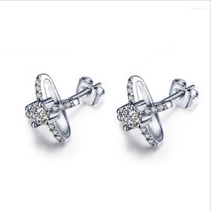 Stud Temperament Cross Full Inlay CZ Earring Fashion 925 Sterling Silver For Women Engagement Party Jewelry GiftsStud Kirs22