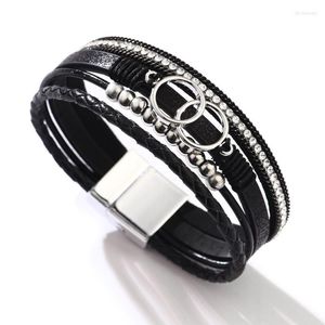 Cadeia de link Cadeia artesanal Bracelete de couro com corda de zinco Double Hoop Buckle Multi Camadas Jewelrylink Lars22