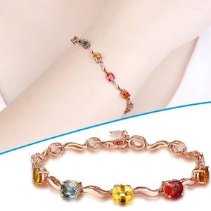 Beaded Strands Crystal Rose Gold-Plated Bracelet Colorful Glass Stone Lucky Wrist Chain Adjustable Hand Jewelry Gift For Women Girls Kent22