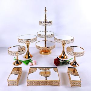 Andere bakware Crystal Metal Cake Stand Set Acryl Mirror Cupcake Decorations Dessert voetstuk trouwfeest Displayother