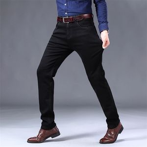 Brand Winter Men's Warmowe dżinsy polarowe rozciąganie swobodne proste dżinsowe dżinsy dżinsy miękkie czarne spodnie spodni plus size 2840 201123