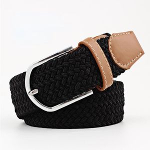 Belts Black Female Casual Knitted Pin Buckle Men Belt Woven Canvas Elastic Expandable Braided Stretch For Women Jeans BeltBelts