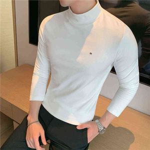 Plus storlek 4xl Turtleneck Autumn Winter Long Sleeve Velvet T Shirts For Men Clothing 2021 Simple Slim Fit Casual Tee Shirt Homme Y220630