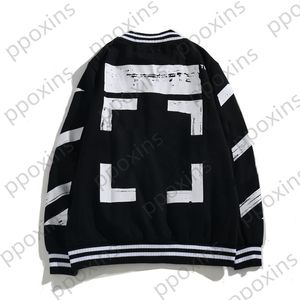 Offs Men's Jacket Trendy White Line Arrow Sketch Male and Female Couples Autumn Winter Baseball Tweed