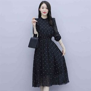 JXMYY Herbstgöttin Retro Schwarz Western Temperament Bodenlanger Rock Faltenanzug Rock Polka Dot Kleid 210412