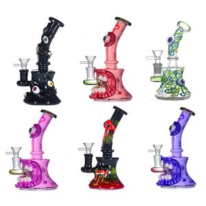 Unique Heady Glass Bongs Eye 3D Halloween Style Hookahs Water Pipes Showerhead Perc Octopus Oil Dab Rigs Beaker Bong Glow in the dark Wax Rigs With 14.4mm tobacco Bowl