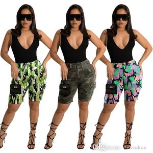 Camuflagem de moda de jeans feminino Camuflagem impressa shorts estampados sexy buraco quebrado bolso denim capris calças curtas