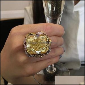 Band ringar smycken fyrkantig gul cyrstal förlovningsring champagne stor zirkon för kvinnor vintage drop leverans 2021 7kzsw