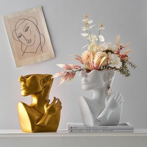 Vases Human Head Resin Vase Home Decoration Flower Pot Room Jewelry Stand Necklace Display European Art Statue Model