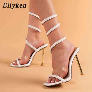 Sandaler Eilyken Summer High Heel Women Fashion Blue Sandals Square Toe Ankel Strap Ladies Party Shoes Sandal 220318