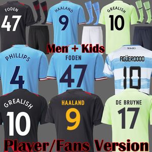 De Bruyne venda por atacado-Manchester MAHREZ aniversário camisas de futebol GREALISH Man City camisa de futebol BERNARDO FODEN DE BRUYNE Kits de equipamentos crianças STERLING