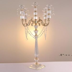 Party Decoration Acrylic Candle Holders 5-arms Candelabras With Crystal Pendants 77CM Height Elegant Wedding Centerpiece by sea GCB14649