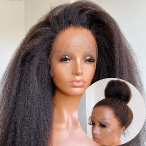 Perucas Retas Do Cabelo Humano Retas venda por atacado-Perucas de renda Nicy Front Kinky Straight Human Hair for Black Women Full HD Wig transparente