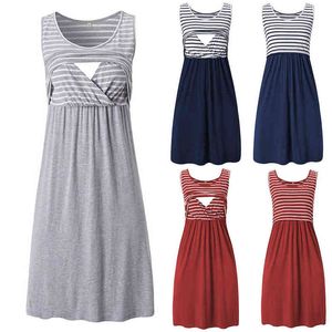 Kvinnors ärmlös omvårdnadstankklänning Stripe Maternity Dress ammande graviditetskläder Gravida kvinnor Summerklänningar D30 G220309