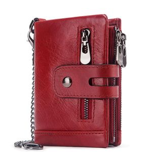 Plånböcker Det första lagret av Cowhide RFID Anti-stöldborste läder plånbok multikort galna hästläder för män handväska pengar