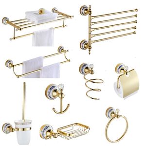 Bath Accessory Set Antique Bathroom Pendant Gold-plated Blue And White Porcelain Hardware Wall Mounted Crystal ProductsBath