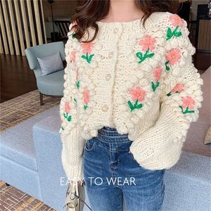 HSA Women Winter Handmade Sweater and Cardigans Floral Embroidery Hollow Out Chic Knit Jacket Pearl Beading Cardigans 201204