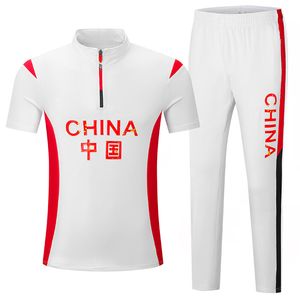 Men's Tracksuits Summer Athletes Running Jacket + Pants Chinese Team Sportswear Cotton Martial Arts Student Short Sleeve Top Unisex Training Suit