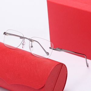 Luxus-Designer-Sonnenbrille für Herren, randlos, rechteckige Form, schwarzes Metallnieten-Design, klare Gläser, Büffelhorn, Carti-Brillenschutz, mit Originalverpackung