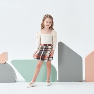 Patchwork Primavera Bottoni a maniche lunghe Abito al ginocchio Colletto quadrato Bambino Bambini Neonati Bambini piccoli Abbigliamento per ragazze 1-8 anni