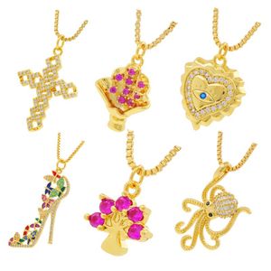 Hänghalsband franska cz diamant oendant halsbandsserie cross high heel charms guld pläterade utsökta smycken kvinnors julklapp 45 cm