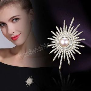 High-End-Sonnenblumen-Perlenbrosche, Strass-Kristall-Corsage, Anzug, Schal, Schnalle, Anstecknadeln, luxuriöser Schmuck, Broschen für Frauen