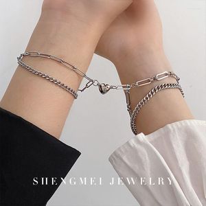 Link Chain 2Pcs Set Magnet Couple Bracelets Heart Attraction Bracelet Stainless Steel Charm Jewelry Gifts Magnetic Love Rodn22