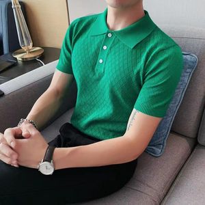 Erkek Tişörtleri Yaz Erkekler Örme Kısa Kollu Yaka T Shirt Moda İş Tarzı Buz İpek Tişört Siyah Gri Yeşil T Shirtmen
