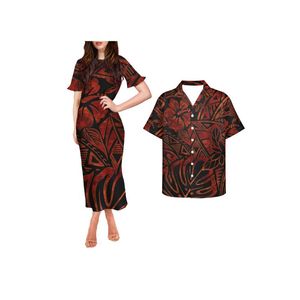 Men's Casual Shirts Couple Polynesian Clothing Womens Evening Dress Samoa Tribal Women Short Sleeve Maxi Matching Men ShirtsMen's