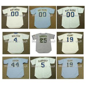 Na85 Vintage Milwaukee Jerseys HANK AARON CHRISTIAN YELICH JOHN JAHA HIDEO NOMO ROBIN YOUNT ERIC THAMES VUCKOVICH PAUL MOLITOR Retro Baseball