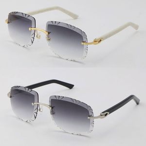 Wholesale T8200762 Rimless Black White Plank Sunglasses Women Glasses Hot Unisex Sun Glasses driving Metal Frame Eyeglasses 18K Gold Brown Fashion Diamond cut Lens