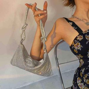 Handle Rhinestones Evening Clutch Bag Silver Shiny Crystal Dinner Party Wedding Purses and Handbag Luxury Designer Shoulder Bags Y220630