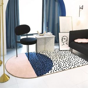 Ins Popular Pink Geometric Art Living Room Rug Nordic Style Abstract Bedside Carpet Home Decoration Woven Floor Mat 200925