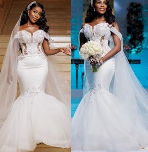 2022 Plus Size Arabic Aso Ebi Lace Pärled sjöjungfru bröllopsklänning älskling vintage brudklänningar klänningar zj116