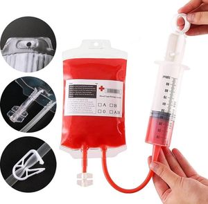 Articoli per feste 625 pezzi 350 ml Sacca di sangue trasparente trasparente per sacchetti per bere Strumenti per bevande energetiche riutilizzabili in PVC Custodia per decorazione di Halloween Puntelli per vampiri SN3680