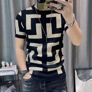 Short Sleeve Knitting T Shirt Men Slim Streetwear Contrast Tee Homme Social Club Outfits T-shirt 3 Color