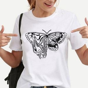 メンズTシャツバタフライプリントTシャツ女性ファッションカジュアルショートスリーブラウンドネックグラフィックティーY2K美学ヴィンテージハラジュクトップスメ