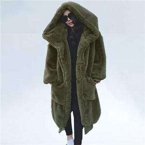 Oversized Winter Faux Fur Coat Women Parka Long Warm Jacket s Hoodies Loose Outwear casaco feminino 210915