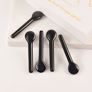 Beauty Skin Care Tool Spoon Shape Guasha Massager 100% Natural Stone Black Obsidian Acupuncture Point Wand Gua Sha Facial Lifting Scraping Massage Tool