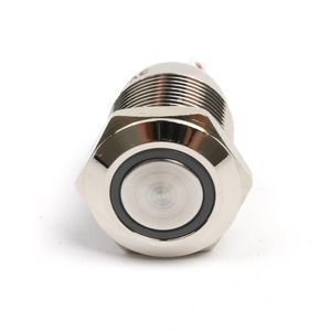 Switch 12mm liten metallknapp platt huvud med ring LED-lätt vattentät självlåsande ljussvitch