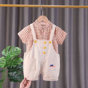 1-4 anni neonati maschi vestiti set estate materiale di cotone vestiti del bambino bambini pagliaccetto tuta camicia a quadri 2 pezzi set abbigliamento per bambini G220509